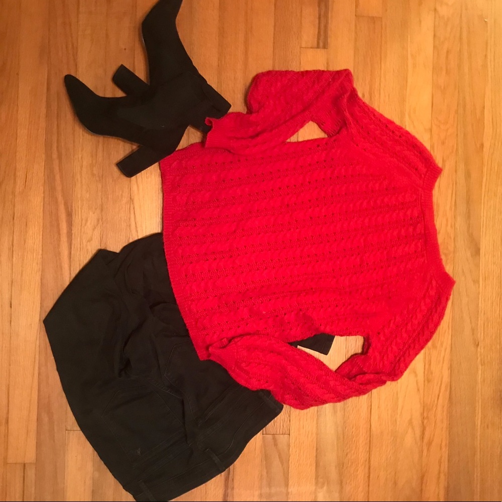 Loft Red Puff Sleeve Sweater